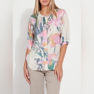 Lysse New York Viviana Satin Shirt in Watercolor Floral Print Size XS